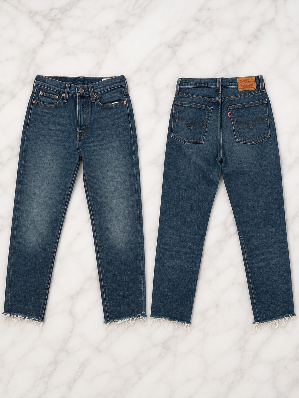 Levi's Dark Blue High-Rise wedgie fit Cropped Straight Jeans